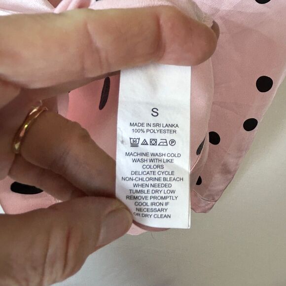 Kate Spade Pink with Black Polka Dots Satin Short Sleeve Capri Length Pajamas S - Picture 8 of 15